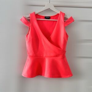 Woman’s Bebe Neon Coral Pink Tank Top Size S Sleeveless Shirt, Fun Club Wear EUC